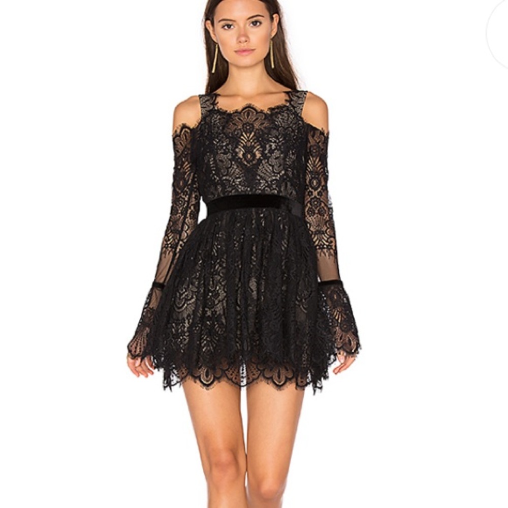 Majorelle Courtney dress black lace bell sleeve